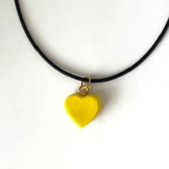 Black Choker Necklace with Yellow Heart Pendant - Picture 2 of 6